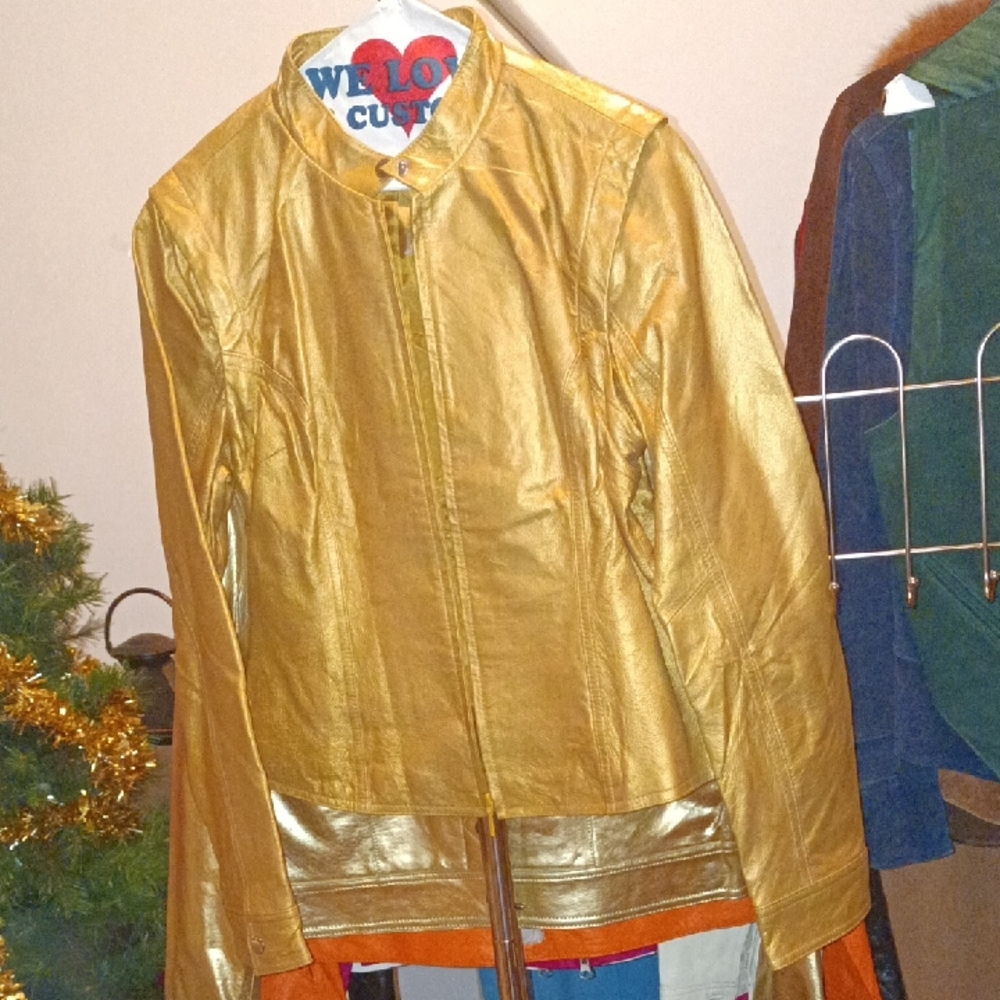 100% Genuine Leather Gold Women's Jacket Vest